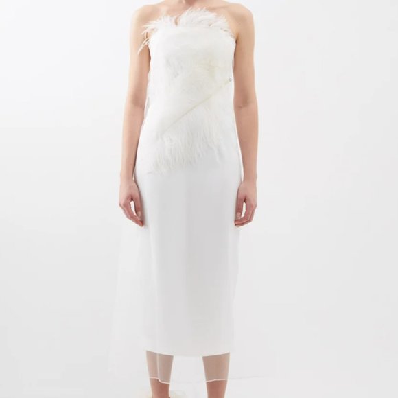 16Arlington Minelli feather-trim crepe midi dress NWT - Picture 2 of 12